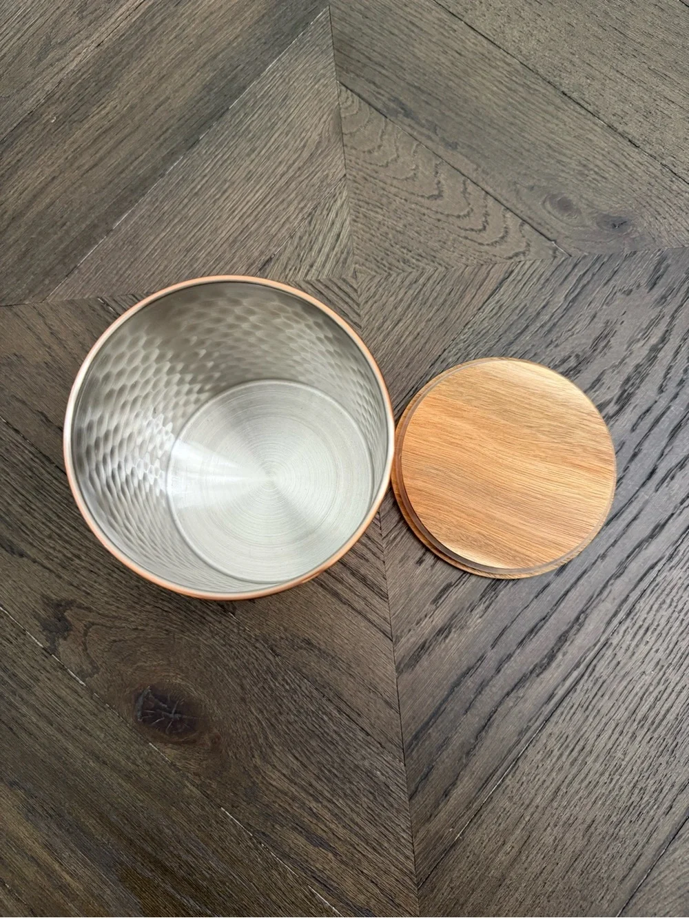Uncommon James Copper Hammered Storage Jar with Wood Lid